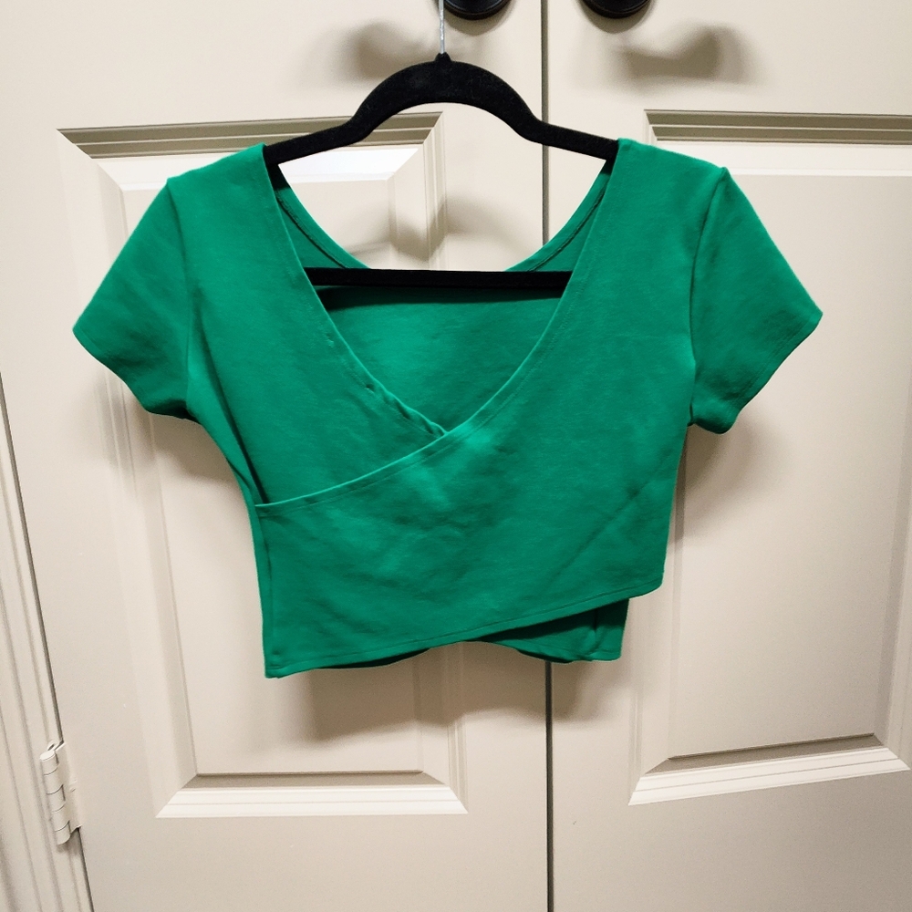 Forever 21 Emerald Green Wrap Crop Top